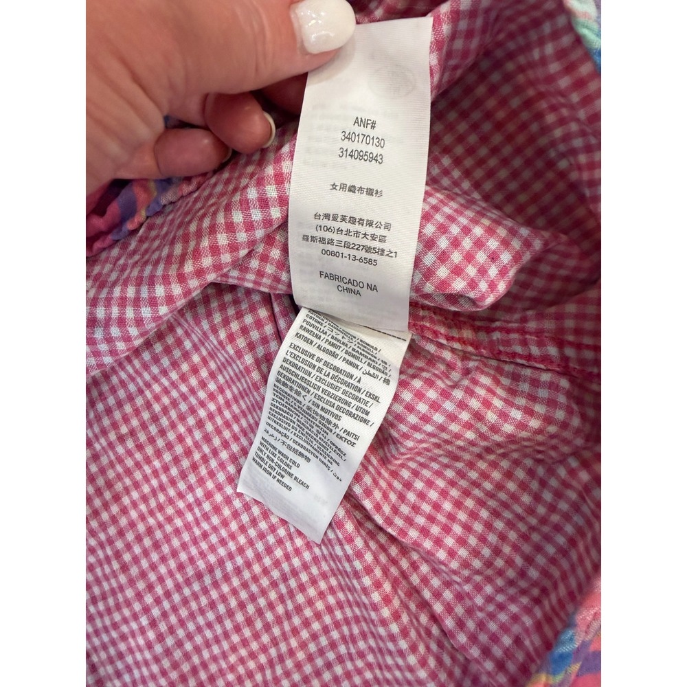 Hollister Preppy Coastal Y2K Gingham Plaid Button Down Shirt Women L Pink Blue - Picture 10 of 11